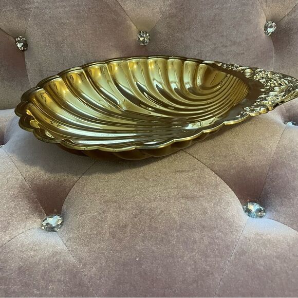 Brasscrafters American Family Large Vintage Brass Shell Serving Tray Gold - Picture 2 of 13
